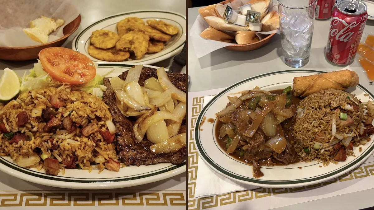 Chinese dishes on a casual restaurant table