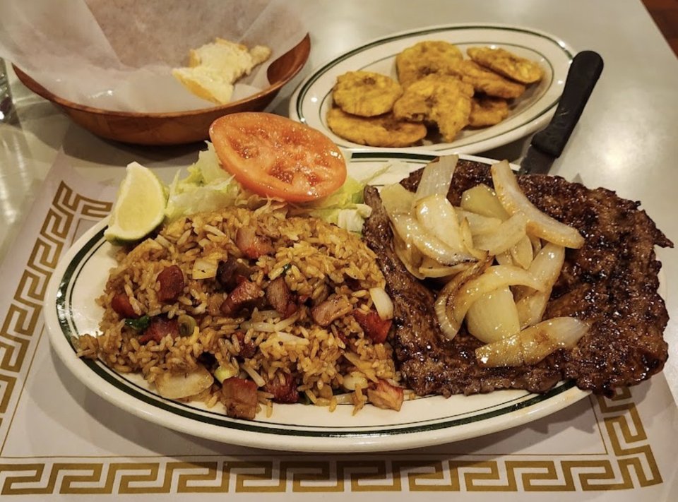 Chinese dishes on a casual restaurant table